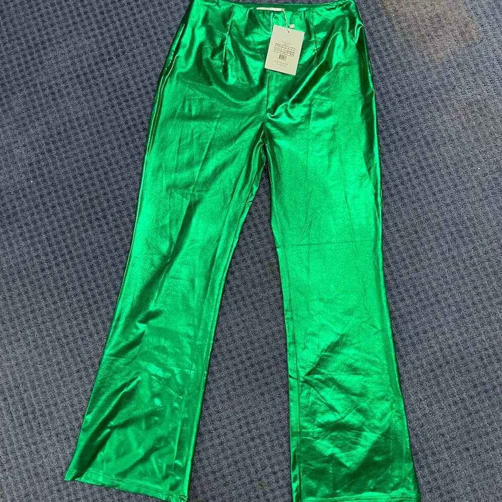 Green metallic pants from Hosbjerg.